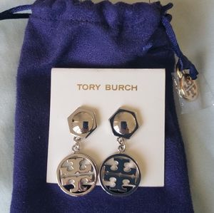 NWT Tory Burch Silver Logo earrings